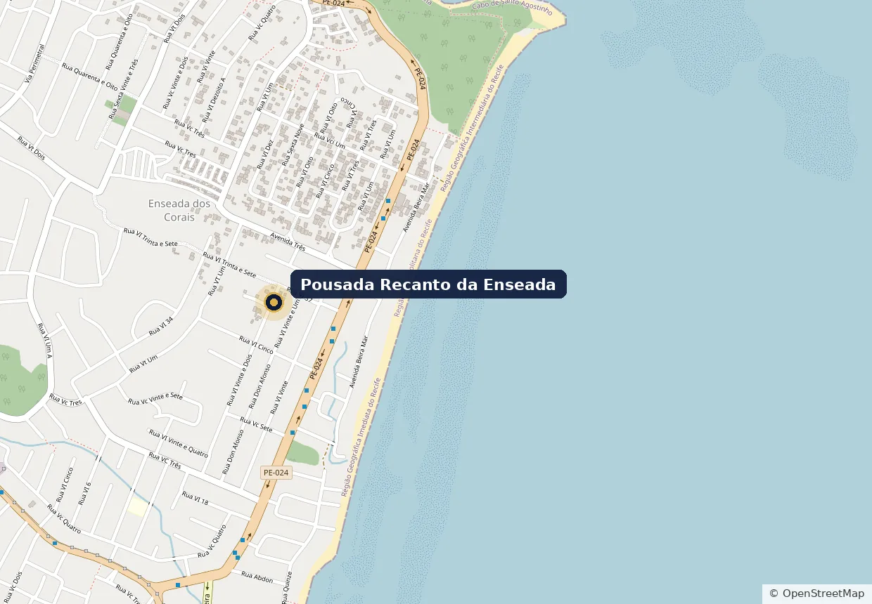 Mapa de Enseada dos Corais com a localização da pousada
